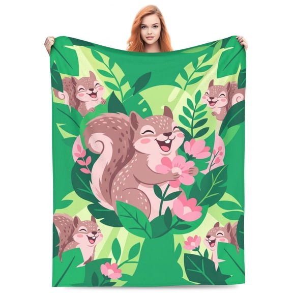 Squirrel Blanket, Adorable Animal Throw, Soft Cozy Warm Flannel Blanket for Couch, Plush Home Decor 50x40