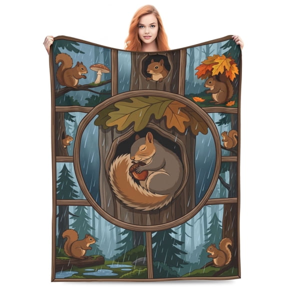 Squirrel Blanket, Adorable Animal Throw, Soft Cozy Warm Flannel Blanket for Couch, Plush Home Decor 50x40
