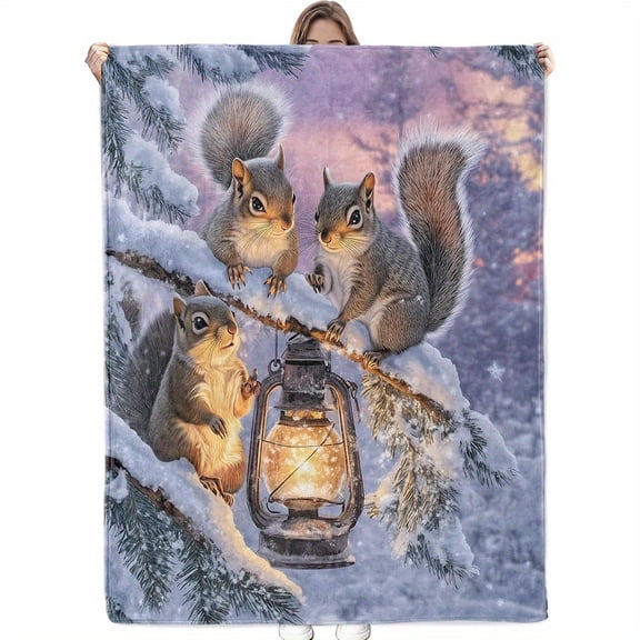 Squirrel Blanket Adorable Throw Soft Warm Cozy, Blanket for Multipurpose, 280G Fabric Weight Fabric Single-Sided Printing