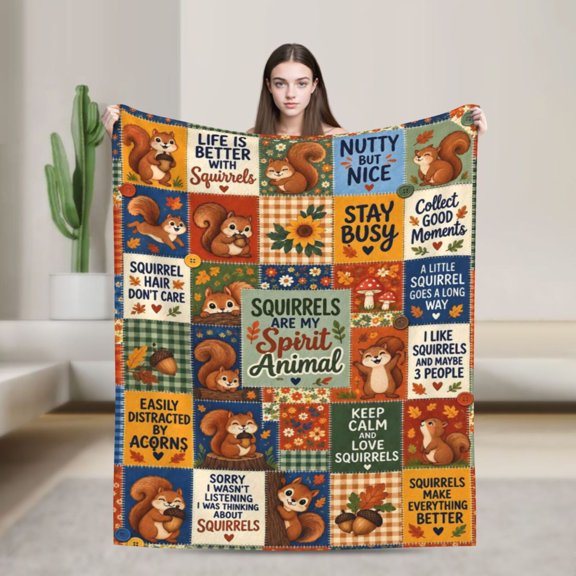 Squirrel Blanket Autumn Acorn Spirit Animal Flannel Throw Blanket Gift for Women Who Love Squirrels 50x40 in