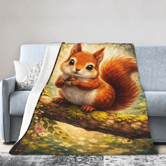 Squirrel Blanket Cozy Soft Home Decor Gift for Animal Lovers Cute Forest Theme 50x40