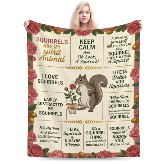 Squirrel Blanket, Cute Animal Design Flannel Throw Blanket, Soft Warm Cozy Blanket for Bedroom, Sofa, Couch, Home Decor, Gift for Squirrel Lovers 50x40