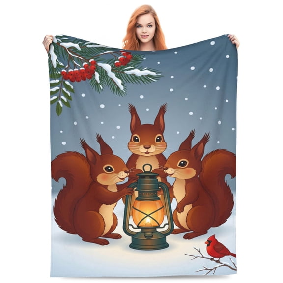 Squirrel Blanket, Cute Animal Throw, Soft Fluffy Cozy Flannel Blanket for Couch, Warm Plush Home Decor 50x40