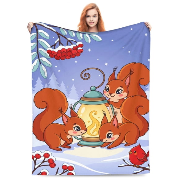 Squirrel Blanket, Cute Animal Throw, Soft Fluffy Cozy Flannel Blanket for Couch, Warm Plush Home Decor 50x40