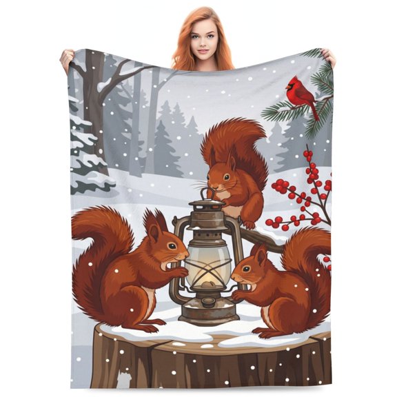 Squirrel Blanket, Cute Animal Throw, Soft Fluffy Cozy Flannel Blanket for Couch, Warm Plush Home Decor 50x40