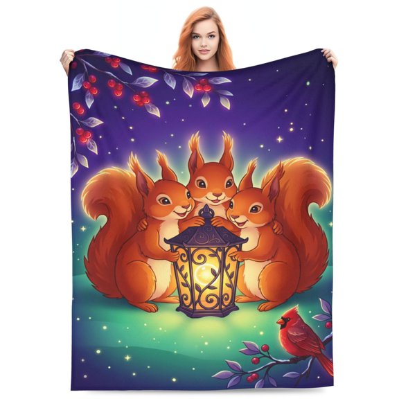Squirrel Blanket, Cute Animal Throw, Soft Fluffy Cozy Flannel Blanket for Couch, Warm Plush Home Decor 50x40