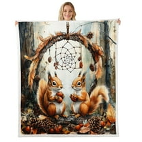 Squirrel Blanket Dream Catchers Throw Blanket 30"x40",Autumn Harvest Fruit Fleece Blanket Woodland Animals Bed Blanket,Exotic Bohemian Decor for Sofa Couch Travel Camping