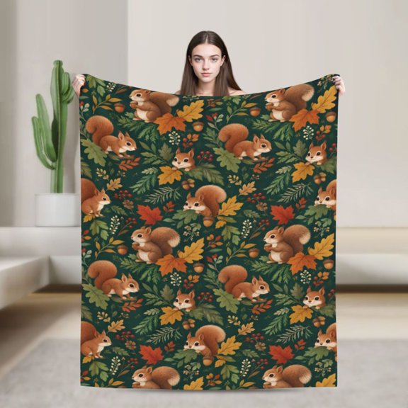 Squirrel Blanket Woodland Animals Cute Gift for Squirrel Lovers 50x40 in