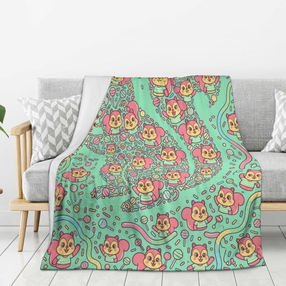 Squirrel Blanket for Couch Bed and Sofa Use, Flannel Material with Seasonal Forest Animal Motif 80x60