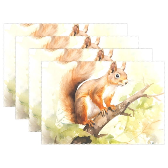 Squirrel Branches Leaves 12×18 inch Placemats Heat Resistant Washable Foldable Rectangular Placemats Set Decoration Indoor Outdoor for Kitchen Dining Table 6PCs