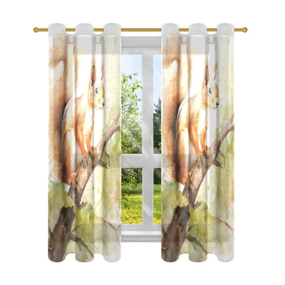 Squirrel Branches Leaves Blackout Curtains Patio Door Curtains Window Decoration for Bedroom Living Room 2 Panels