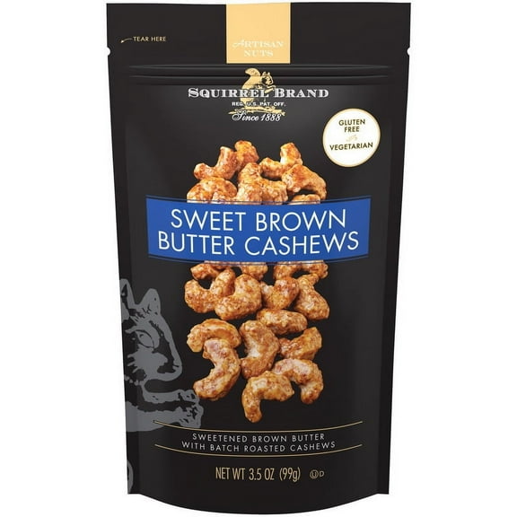 Squirrel Brand Sweet Brown Butter Cashews, 3.5 oz - Case of 6