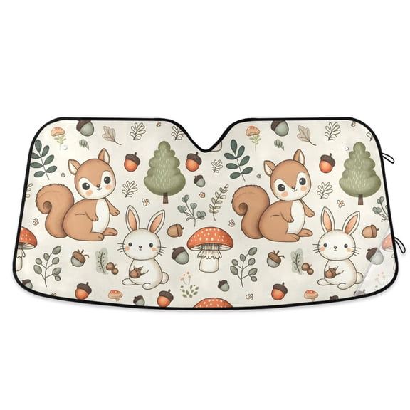 Squirrel Bunny Acorns Mushrooms Car Windshield Sun Shade Foldable Car Front Window Visor Heat and UV Protection 55x27.6