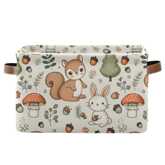 Squirrel Bunny Acorns Mushrooms Storage Bins with Handle Fabric Organizer Basket Foldable Box 1 Pack 14.2x10.2x8.3