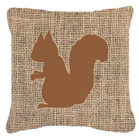 Squirrel Burlap and Brown Indoor & Outdoor Decorative Fabric Pillow - 18 x 18 in.
