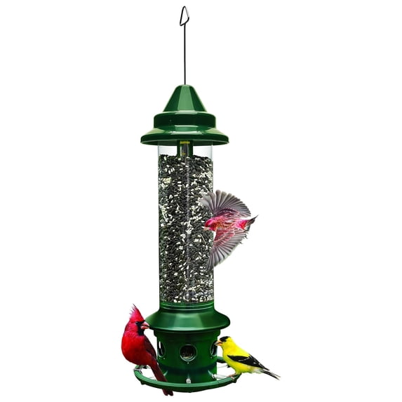 Squirrel Buster Plus Squirrel-proof Feeder w/Cardinal Ring and 6 Feeding Ports, 5.1-pound Seed Capacity, Adjustable, Pole-mountable (POLE ADAPTOR SOLD SEPARATELY), Green