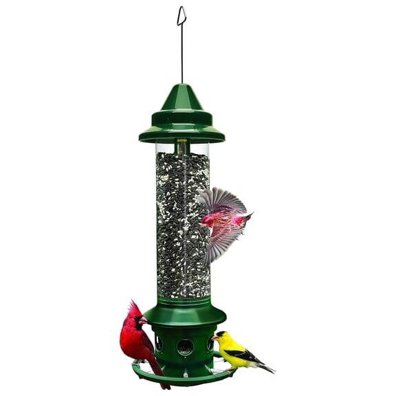 Squirrel Buster Plus Squirrel-proof Feeder w/Cardinal Ring and 6 Feeding Ports, 5.1-pound Seed Capacity, Adjustable, Pole-mountable (POLE ADAPTOR SOLD SEPARATELY), Green