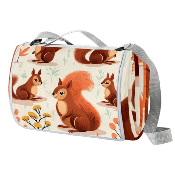 Squirrel Canvas Picnic Mat - Waterproof Outdoor Blanket for Park, Beach, and Camping - Large Portable Mat with Handles and Bonus Carry Bag for Travel and Picnic Parties