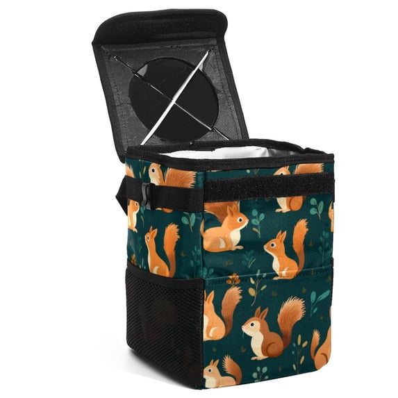 Squirrel Car Trash Can Mini Trash Can, Foldable with Lid, Leak-Proof, Hanging Storage Bag