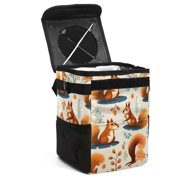 Squirrel Car Trash Can with Foldable Lid, Leak-proof and Hanging Storage Bag - Trash Can for Car, Car Trash Bin