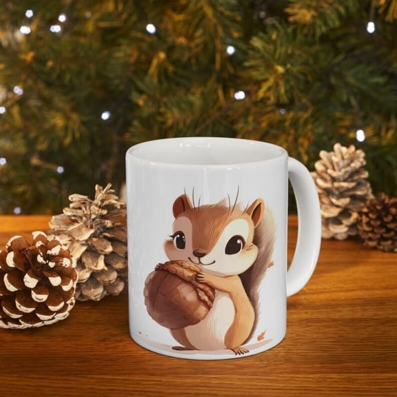 Squirrel Ceramic Mug, Cute Animal Coffee Cup, Joyful Tea Mug, Lovely Gift Nature Lovers, Adorable Acorn Design, oz, oz.