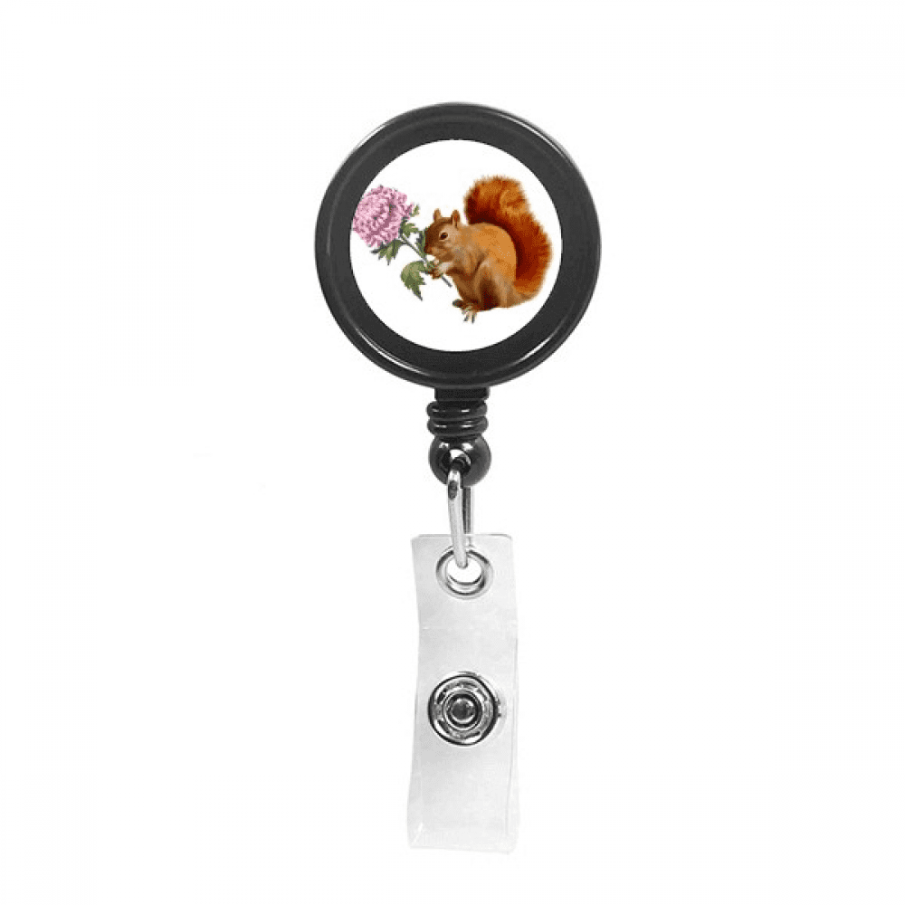 Squirrel Chrysanthemum Autumn  Retractable Keychain Badge Holder ID Badge