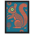 thumbnail image 1 of Squirrel Colour Block Modern Folk Art Linocut Artwork Framed Wall Art Print A4, 1 of 4
