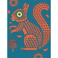 thumbnail image 1 of Squirrel Colour Block Modern Folk Art Linocut Extra Large XL Wall Art Poster Print, 1 of 3