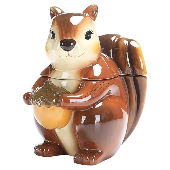 Squirrel Cookie Jar 8 Inch - Airtight Ceramic Container - Dishwasher Safe - Hand Painted - Kitchen Storage - Food Canister - Gift Ready