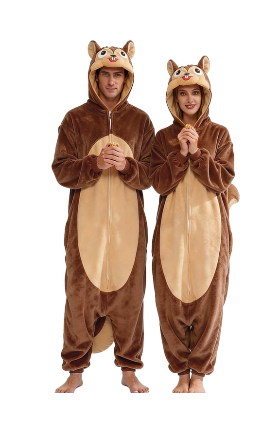 Squirrel Costume Adult Animal Halloween Onesie, Funny Cosplay One Piece Pajamas