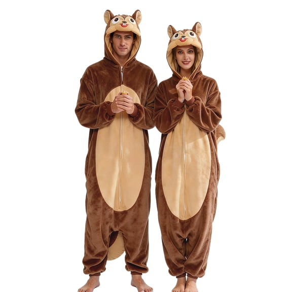 Squirrel Costume Adult Animal Halloween Onesie, Funny Cosplay One Piece Pajamas