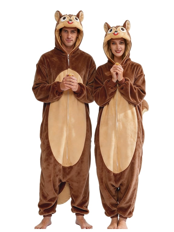 Squirrel Costume Adult Animal Halloween Onesie, Funny Cosplay One Piece Pajamas
