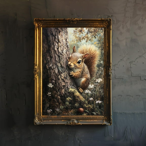 Squirrel Cottagecore Poster Whimsical Woodland Wall Art Rustic Nature Print for Living Room Bedroom or Gallery Wall Vintage Country Home - Poster Unframed