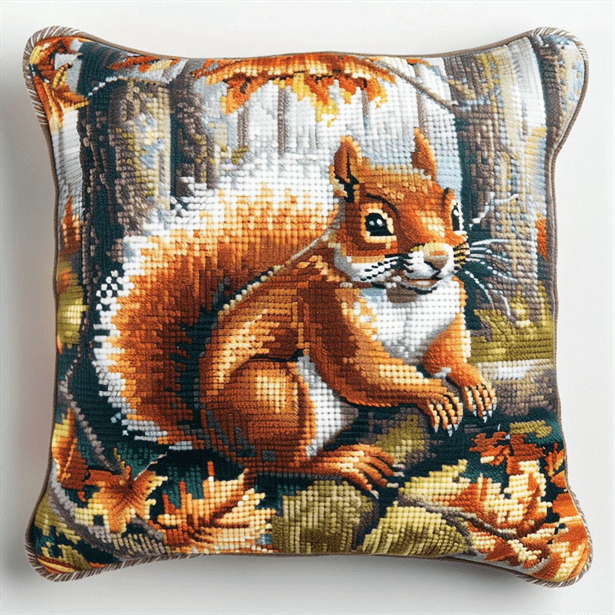 Squirrel Cross Stitch Pillow Cases Stamped Kits , 45X45cm , DIY Handmade Embroidered for Home Decor (11ct)