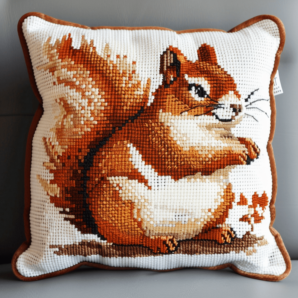 Squirrel Cross Stitch Pillow Cover Kit , 45X45cm , Cross Stitch Kits for Adults (11ct)