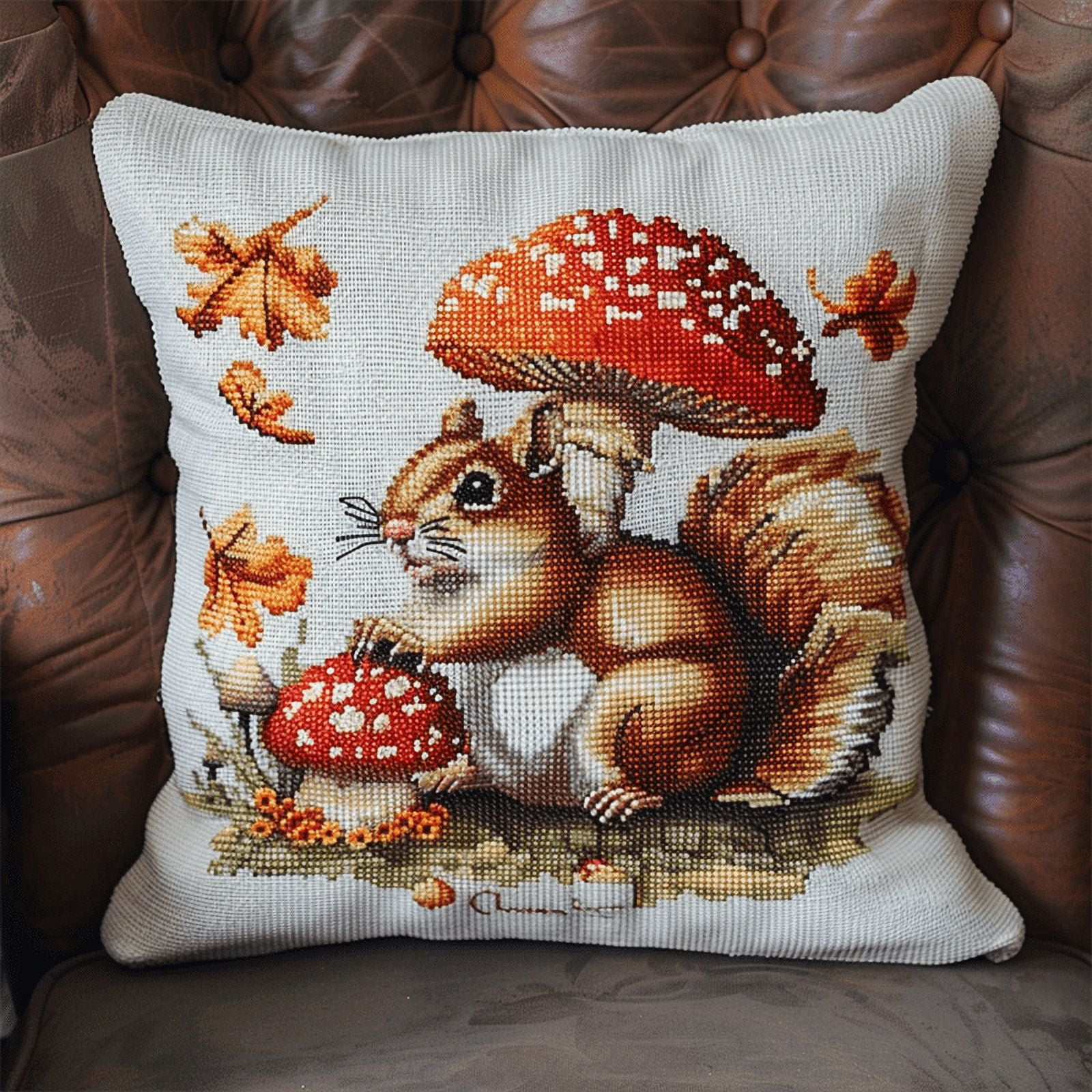 Squirrel Cross Stitch Pillow Kit , 45X45CM , Cross Stitch Kits for Beginner (11 Count)