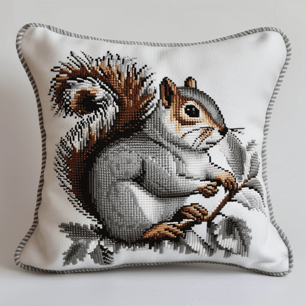 Squirrel Cross Stitch Pillowcases Kits , 45X45cm , Cross Stitch Kits for Kids (11 Count)