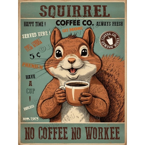 Squirrel Decor Coffee Life is Too Short for Bad Coffee Antique Aluminum Sign,12x16 inches,Shabby Chic Decor, Funny Wall Decor for Cafes Coffee Shop Club Decor,Housewarming Gifts