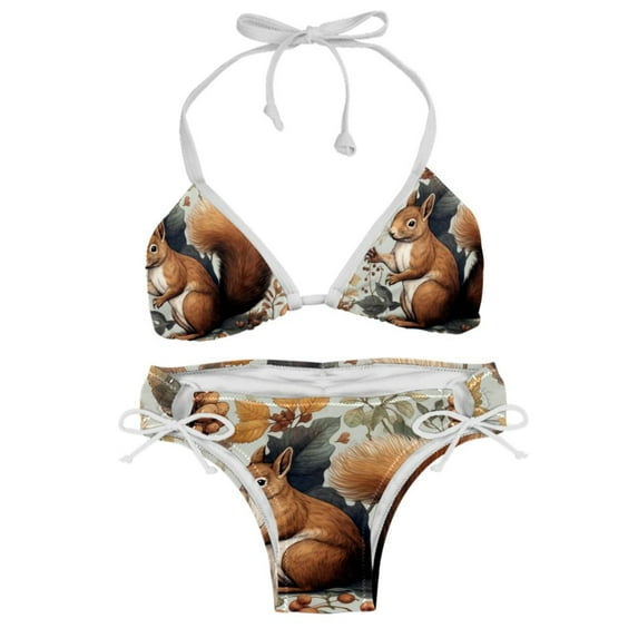 Squirrel Detachable Sponge Adjustable Strap Bikini Set Two-Pack Swim Suits - Ideal for Beach and Pool Scenes