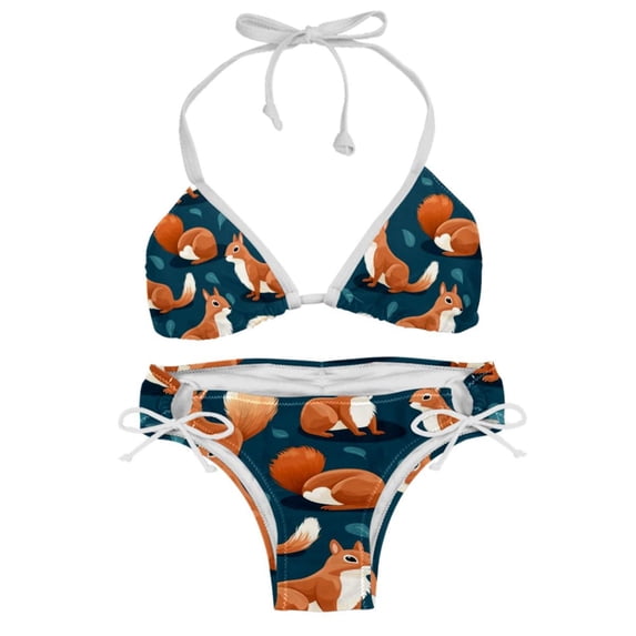 Squirrel Detachable Sponge Adjustable Strap Bikini Set Two-Pack - Swimwear for Two, Beach Vacation Essentials!