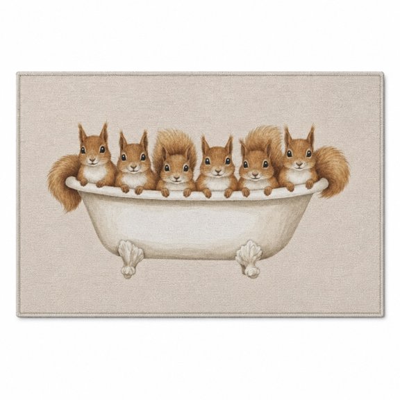 Squirrel Doormat with Non-Slip Backing, Woodland Entryway Floor Mat