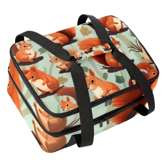 Squirrel Double Layered Insulated Refrigerated Lunch Bag with Two Compartments, Large Capacity, Hand Carry - 7.1x11.4x16.1 Inches