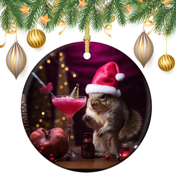 Squirrel Drinking Santa Cocktail Ornament Animal Lover Christmas Tree Ornaments Christmas Home Office Tree Decorations for Family Friend