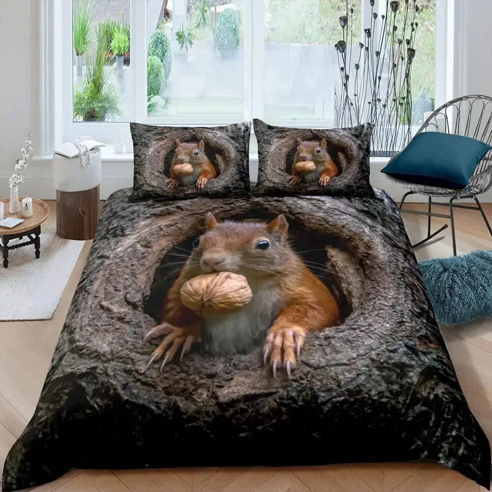 Squirrel Duvet Cover Set Cute Squirrel Bedding Set Animal Comforter