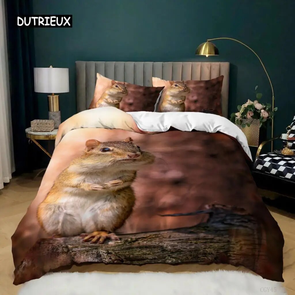 Squirrel Duvet Cover Set Cute Squirrel Branches Comforter Cover For