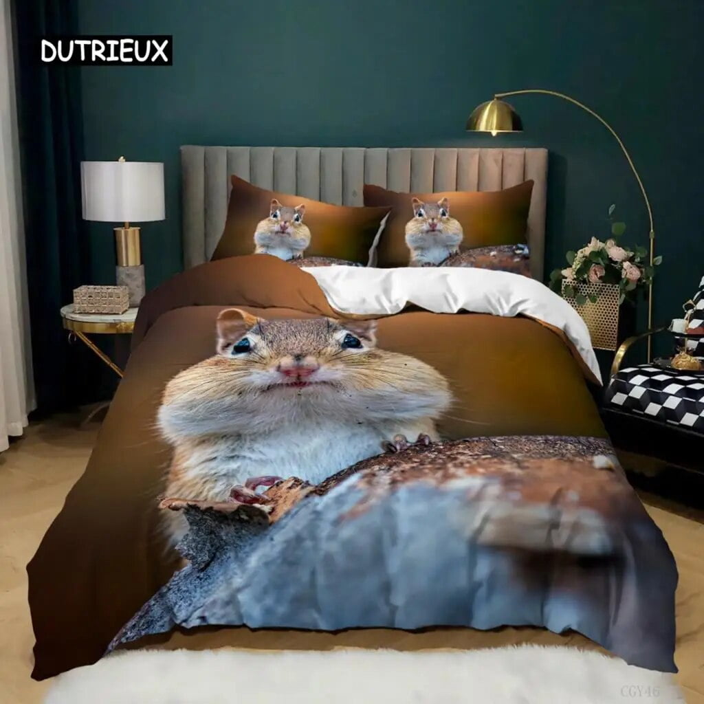 Squirrel Duvet Cover Set Cute Squirrel Branches Comforter Cover For
