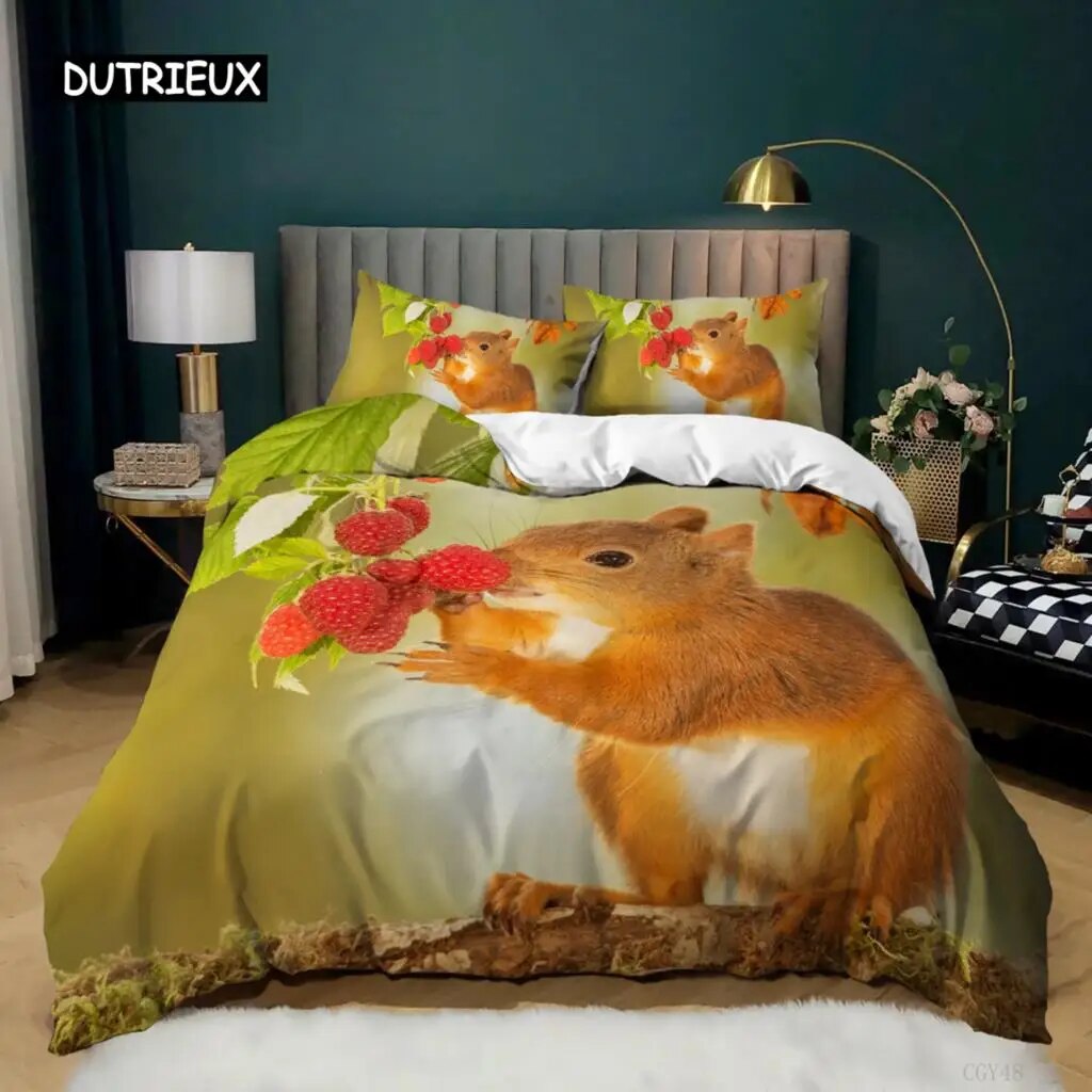 Squirrel Duvet Cover Set Cute Squirrel Branches Comforter Cover For