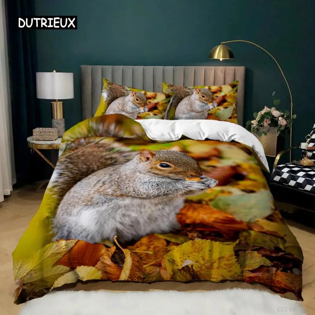 Squirrel Duvet Cover Set Cute Squirrel Branches Comforter Cover for