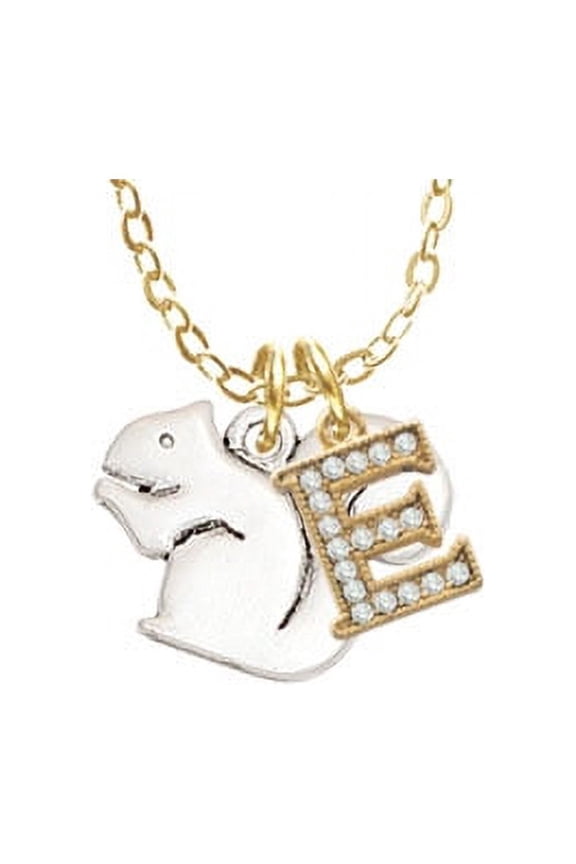 Squirrel - E - Gold Tone Crystal Initial Sophia Necklace, 18"+1"