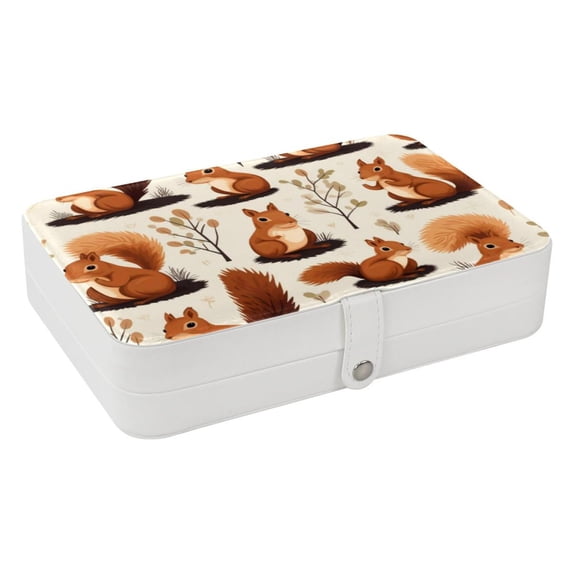 Squirrel Elegant PU Leather Earring Organizer Storage Box Decorative Box with Removable Compartment - Portable